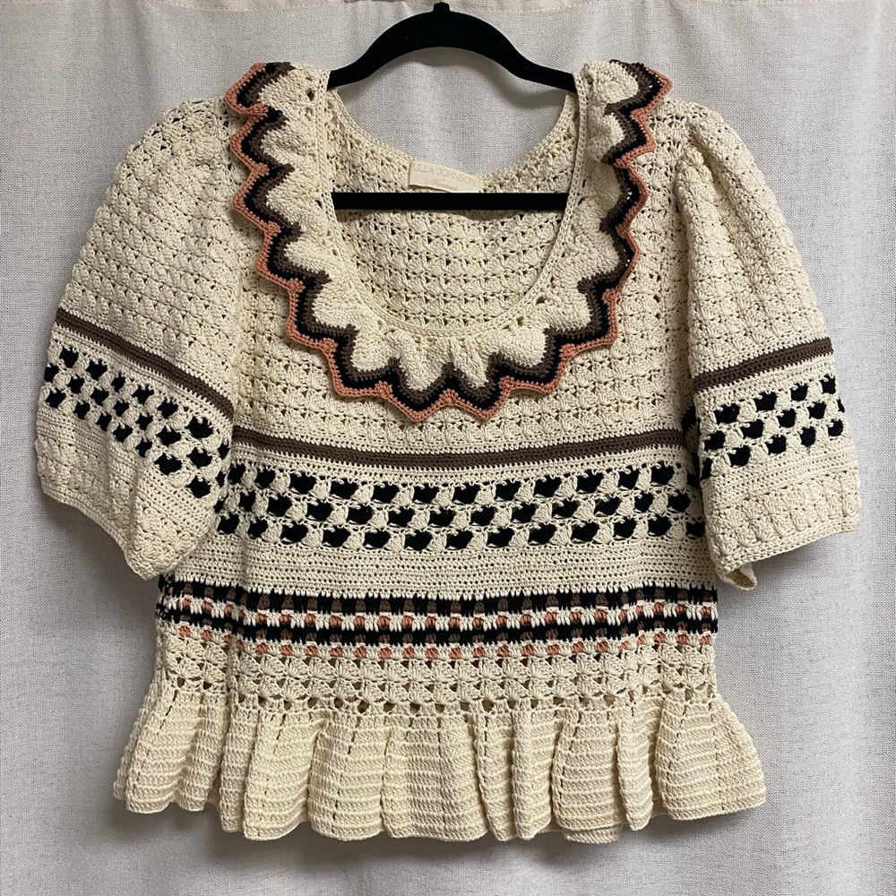 Ulla Johnson Crochet Flor Pullover Ivory Top size large